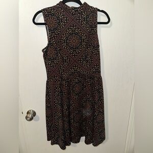 Jolt Brown and Black Pleated dress Mock Neck